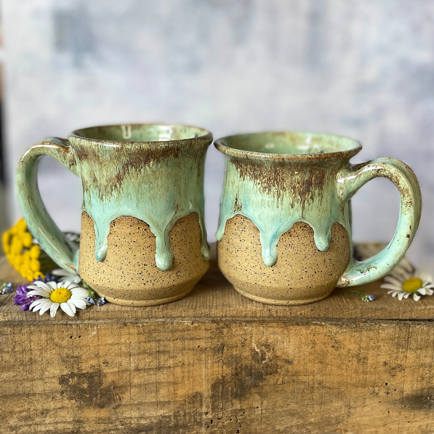 85. Set of Two 12oz. Drippy Glazed Mugs