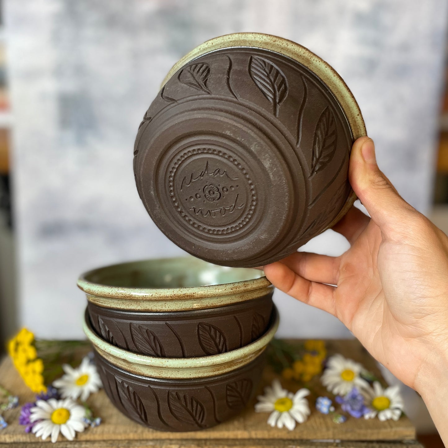 86. Set of Three 3"x5.5" Hand Carved Leaf Bowls