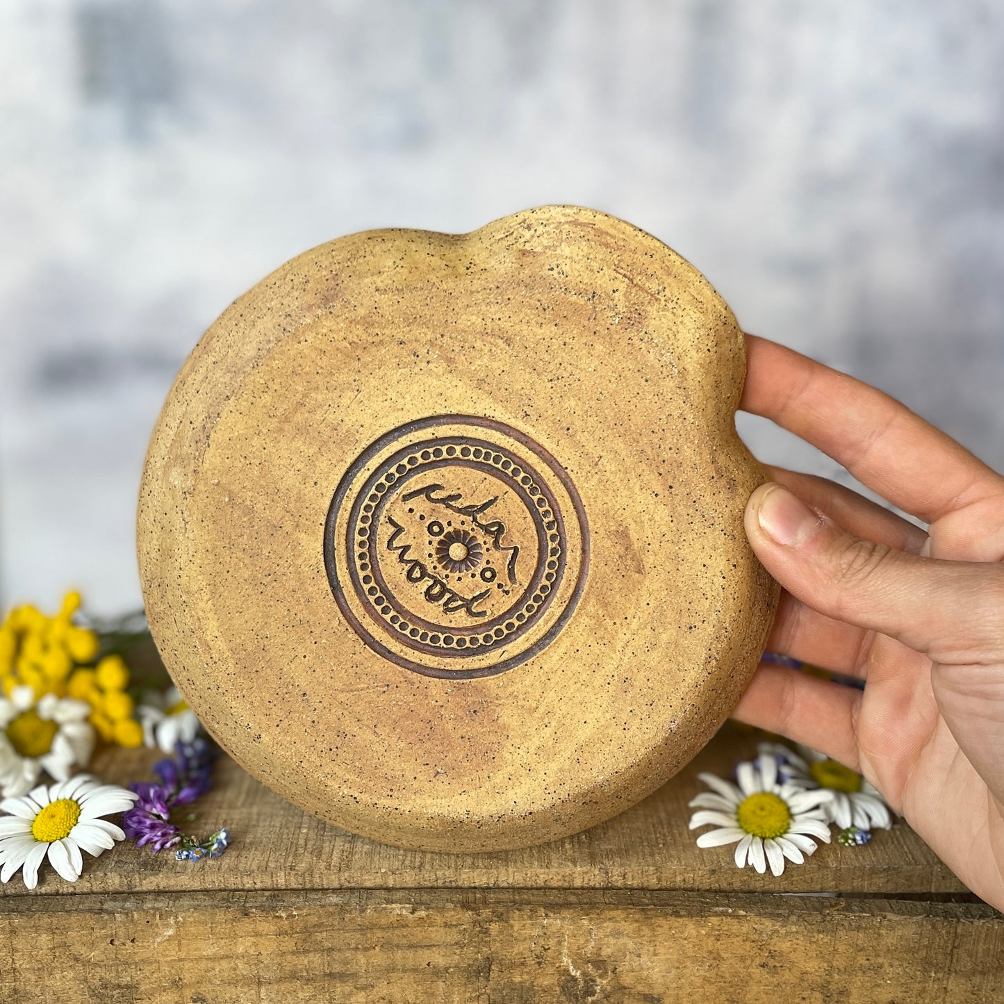 92. 6" Hand Carved Flower Spoon Rest