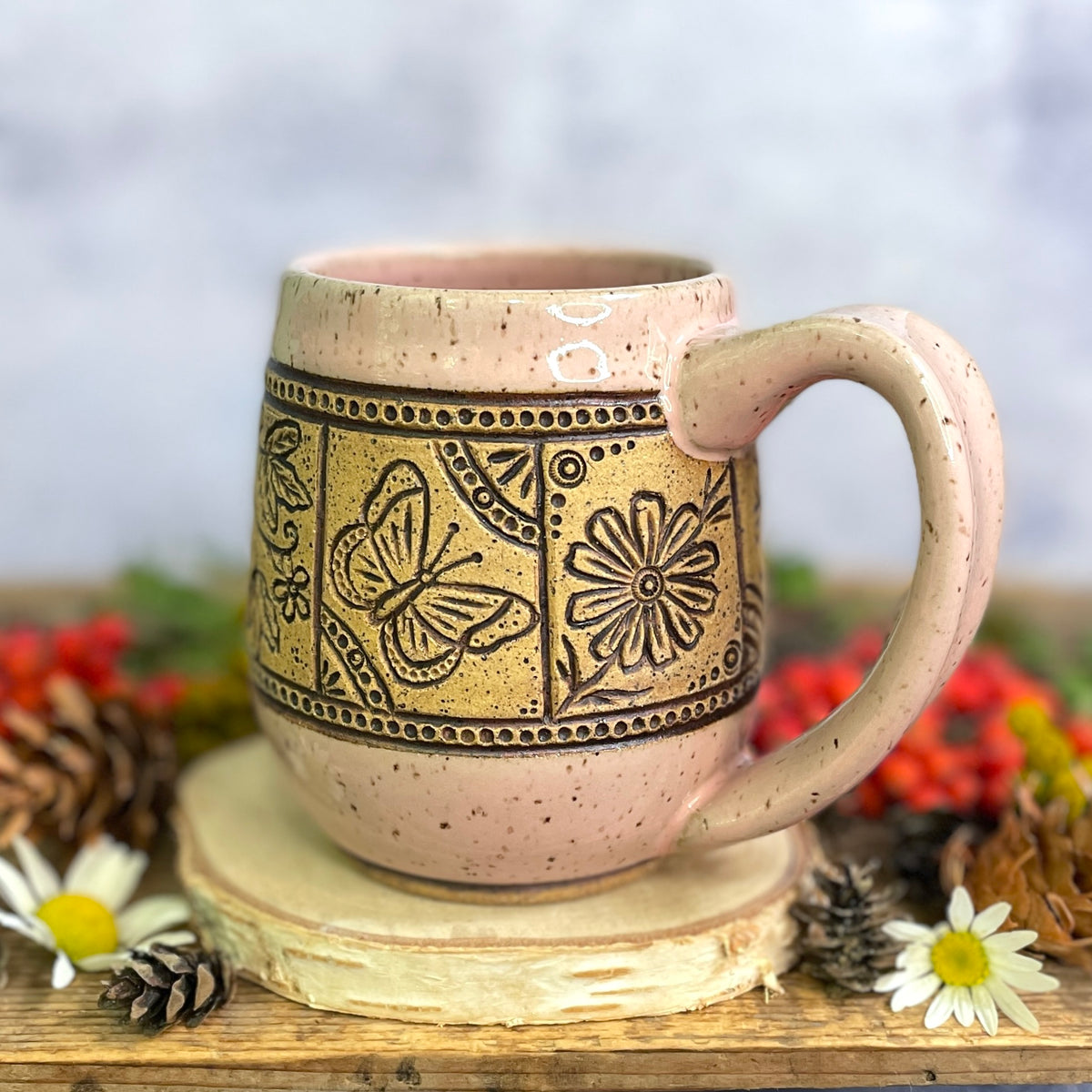 19. 18oz. Butterfly and Flowers Tiled Mug
