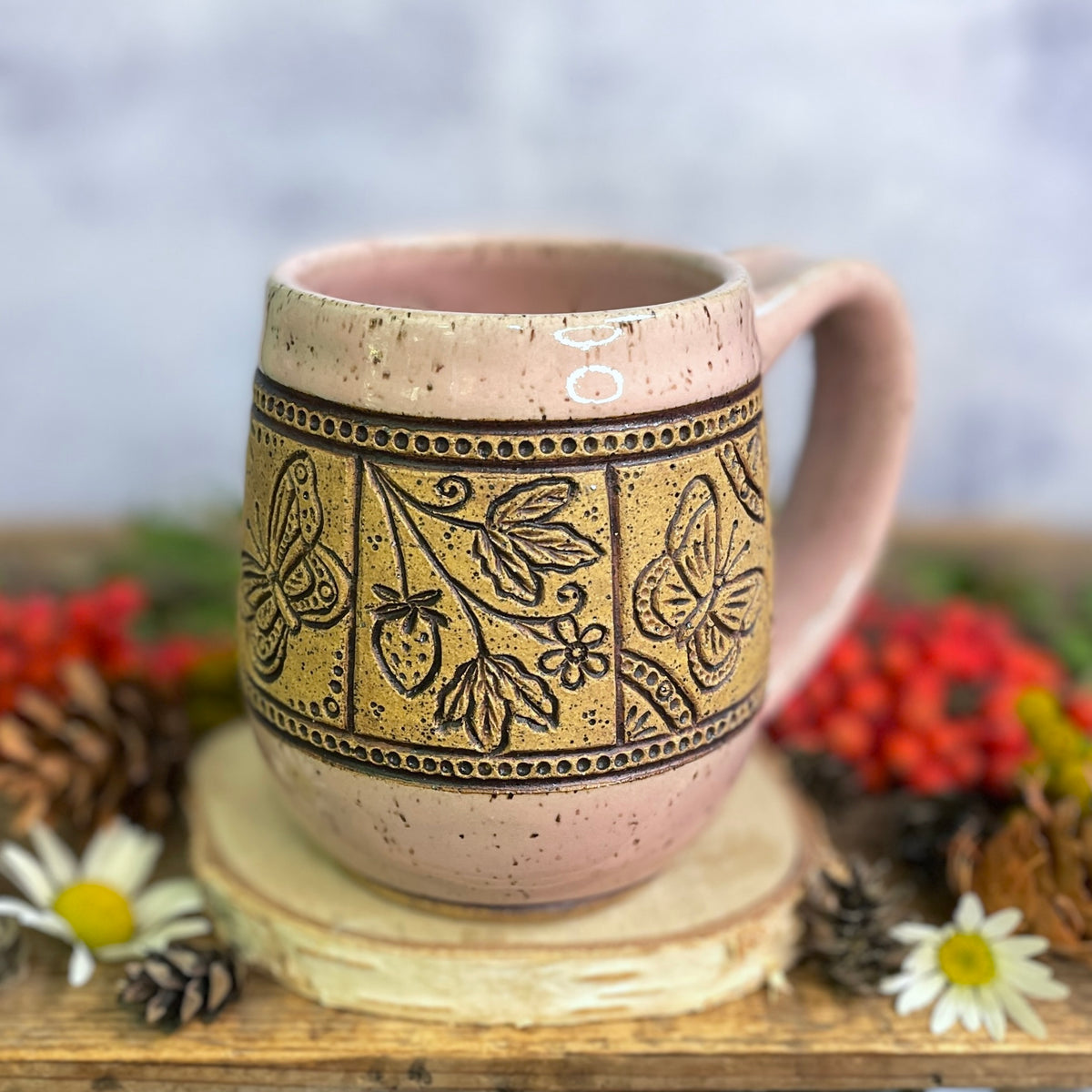 19. 18oz. Butterfly and Flowers Tiled Mug
