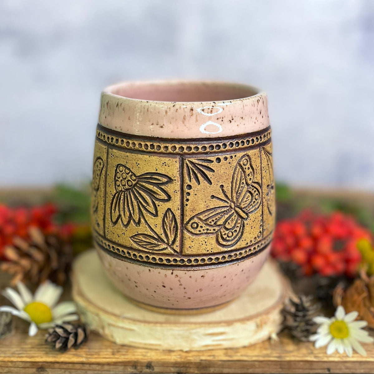 19. 18oz. Butterfly and Flowers Tiled Mug