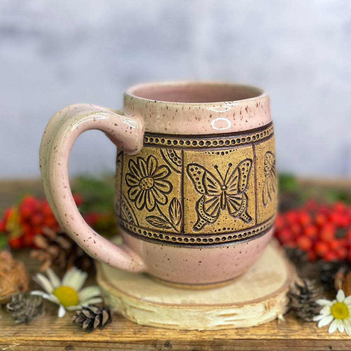 19. 18oz. Butterfly and Flowers Tiled Mug