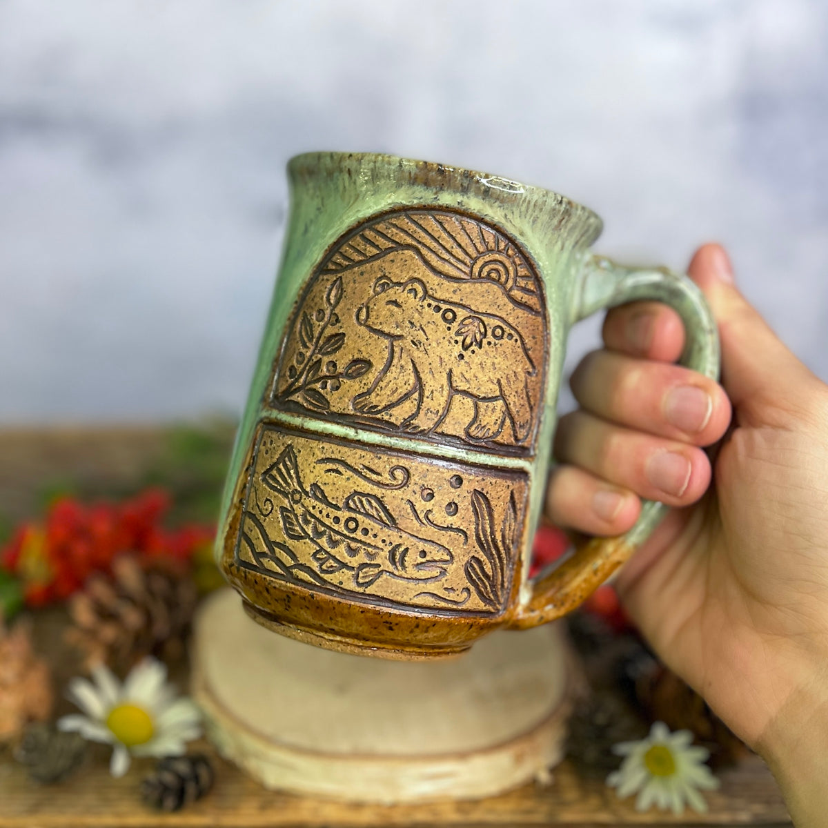 29. 16oz. Bear and Salmon Mug