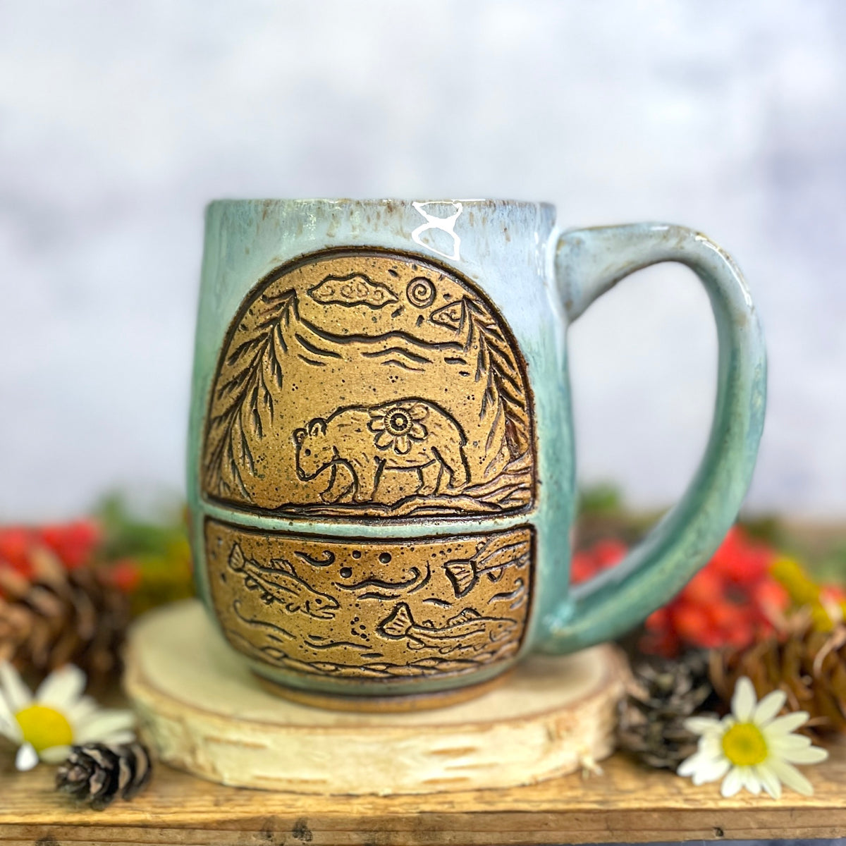 32. 17oz. Bear and Salmon Mug