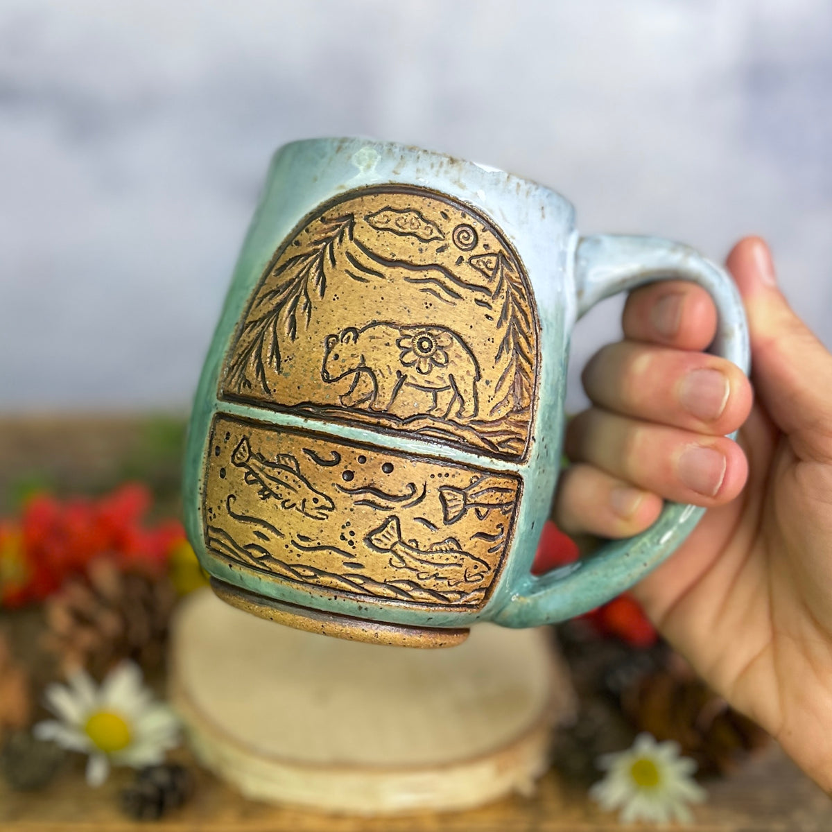 32. 17oz. Bear and Salmon Mug