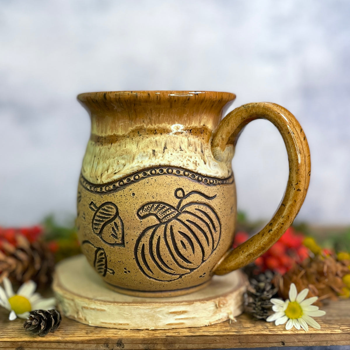 43. 19oz. Autumn leaves and Pumpkin Mug