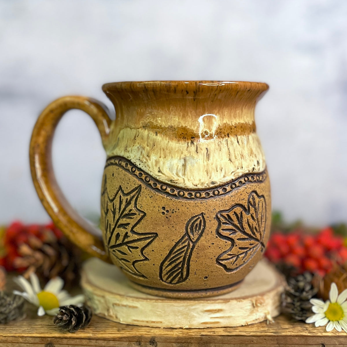 43. 19oz. Autumn leaves and Pumpkin Mug