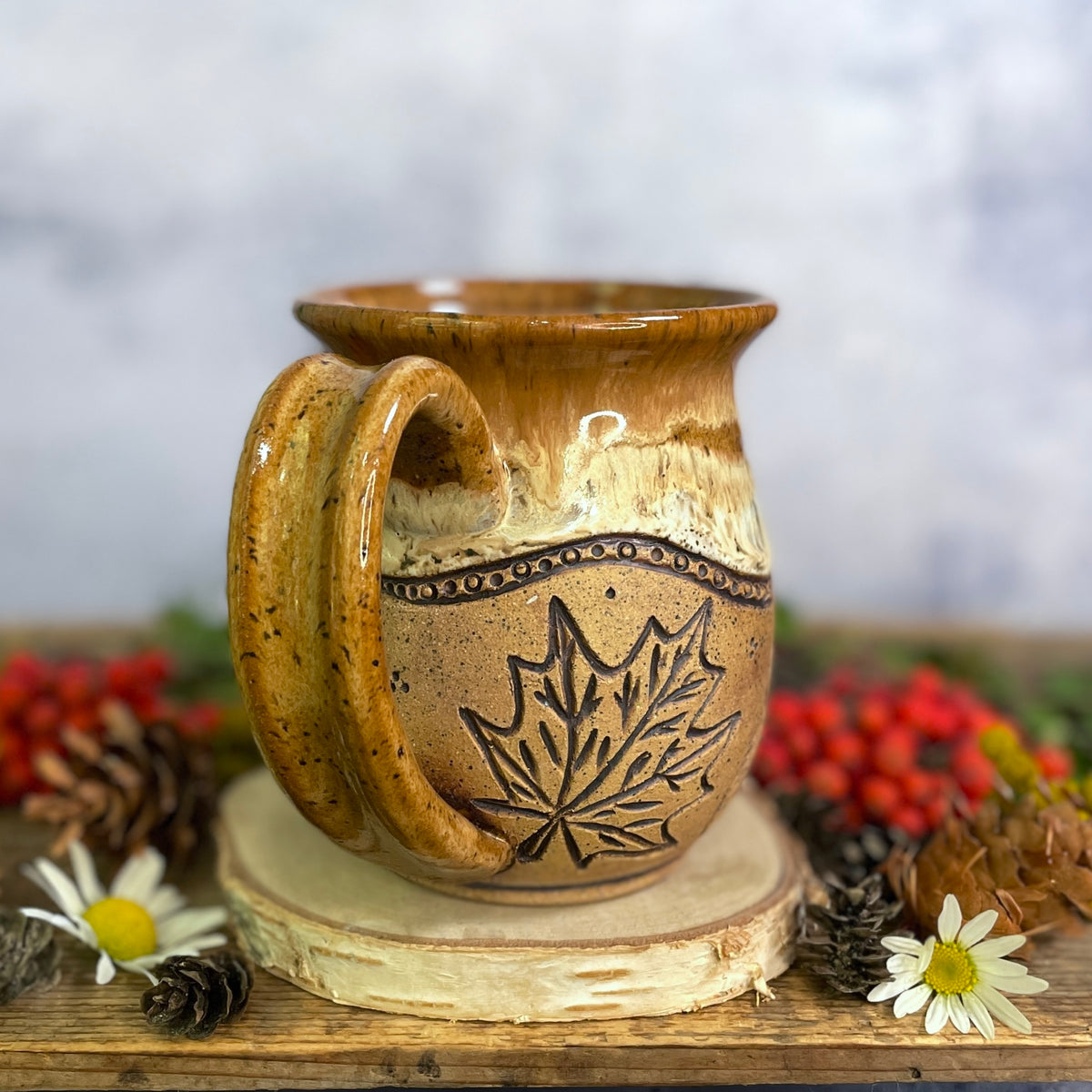 43. 19oz. Autumn leaves and Pumpkin Mug