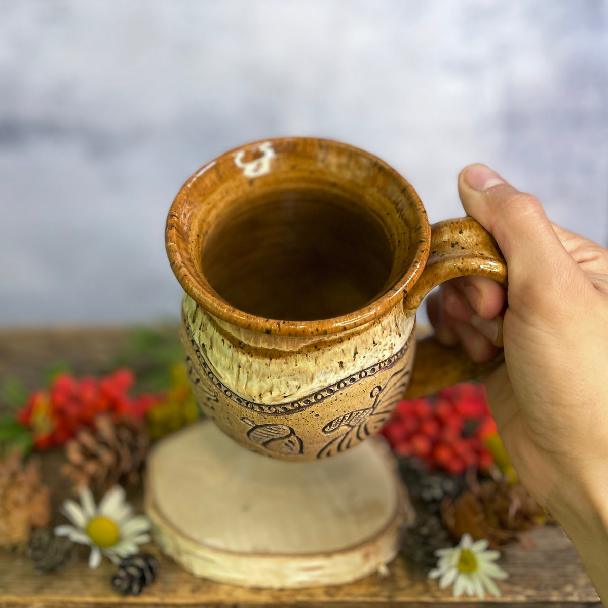 43. 19oz. Autumn leaves and Pumpkin Mug