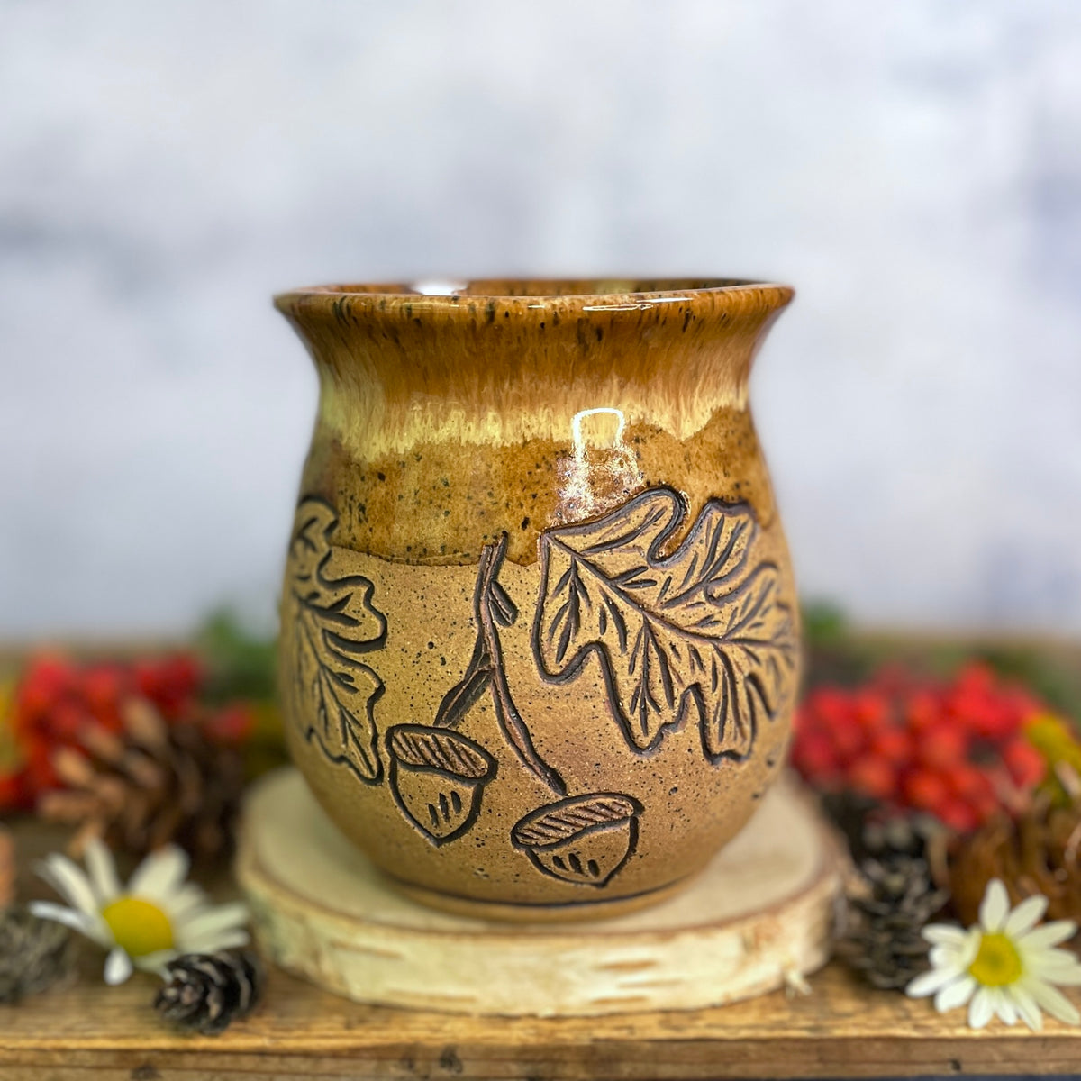 44. 18oz. Chickadee, Oak and acorn Mug