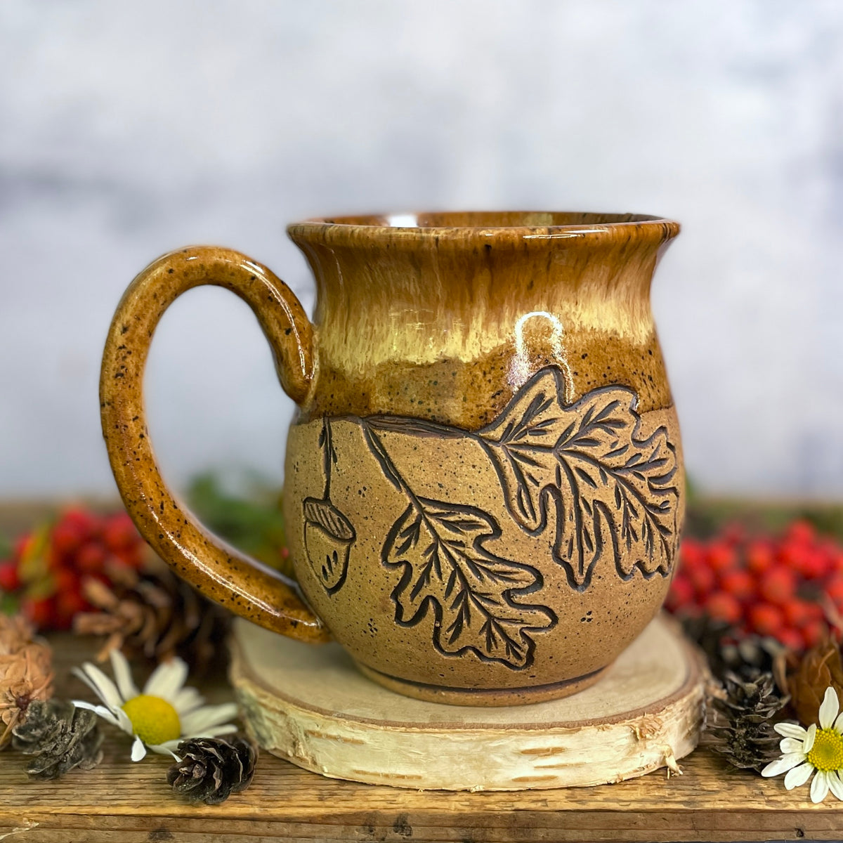 44. 18oz. Chickadee, Oak and acorn Mug