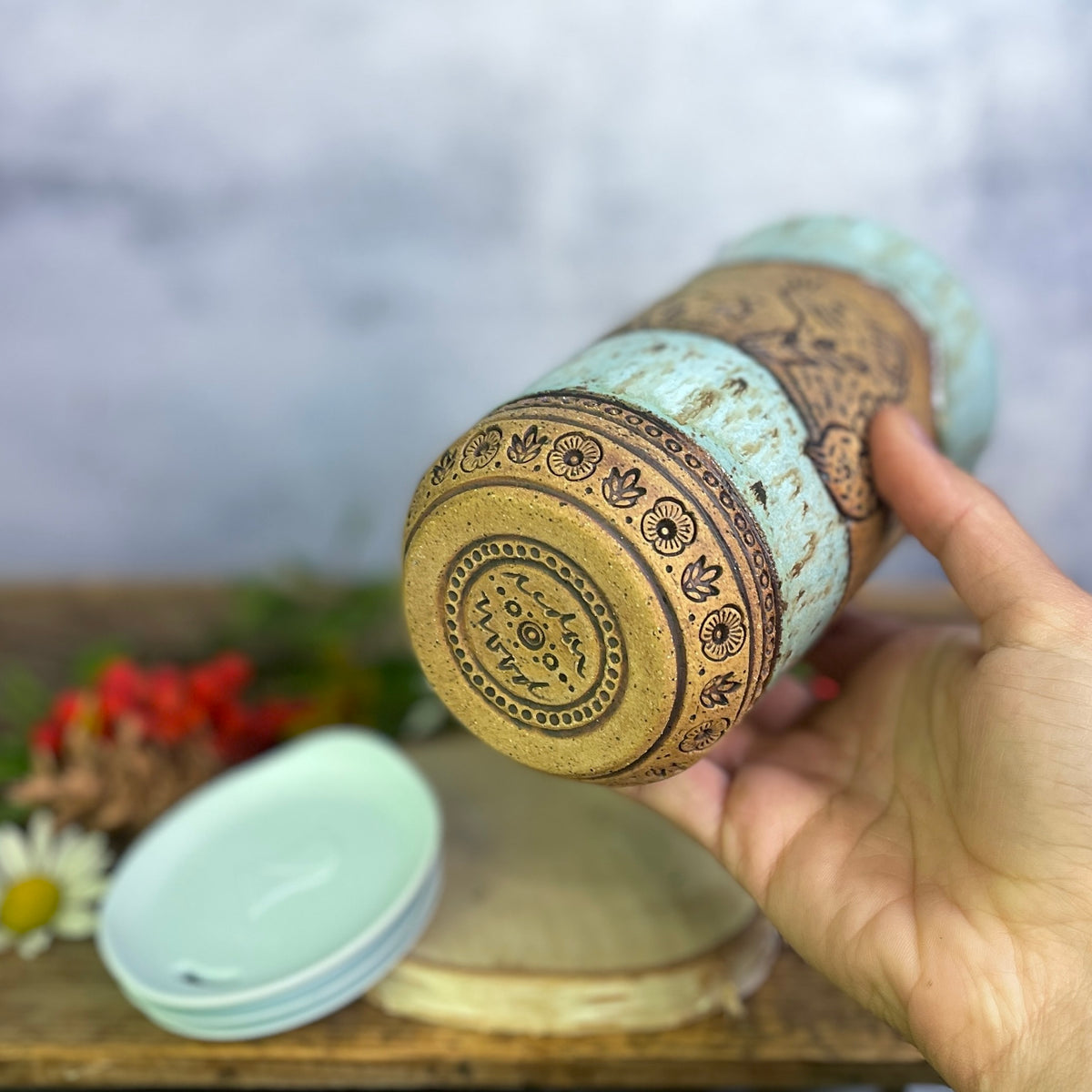 51. 18oz. Pika and Wildflowers Travel Tumbler