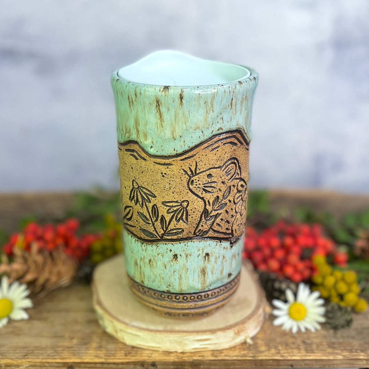 51. 18oz. Pika and Wildflowers Travel Tumbler