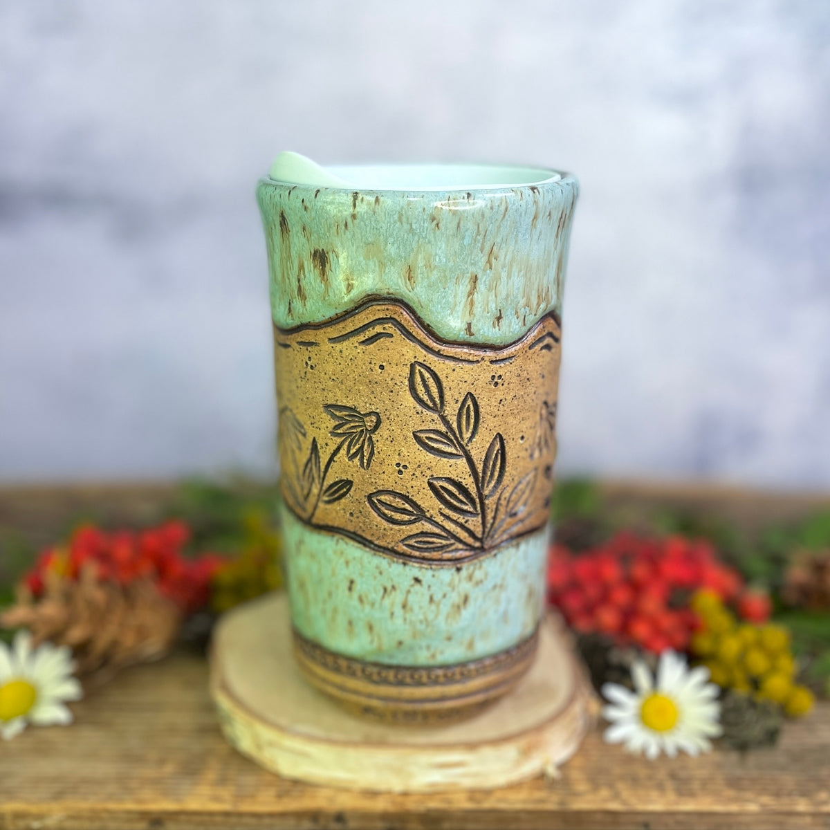 51. 18oz. Pika and Wildflowers Travel Tumbler