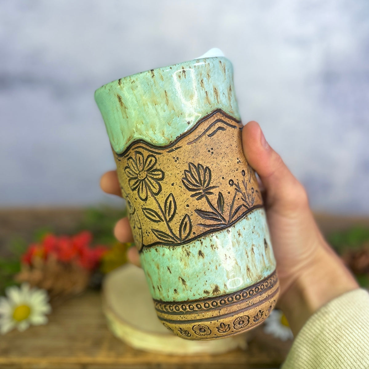 51. 18oz. Pika and Wildflowers Travel Tumbler