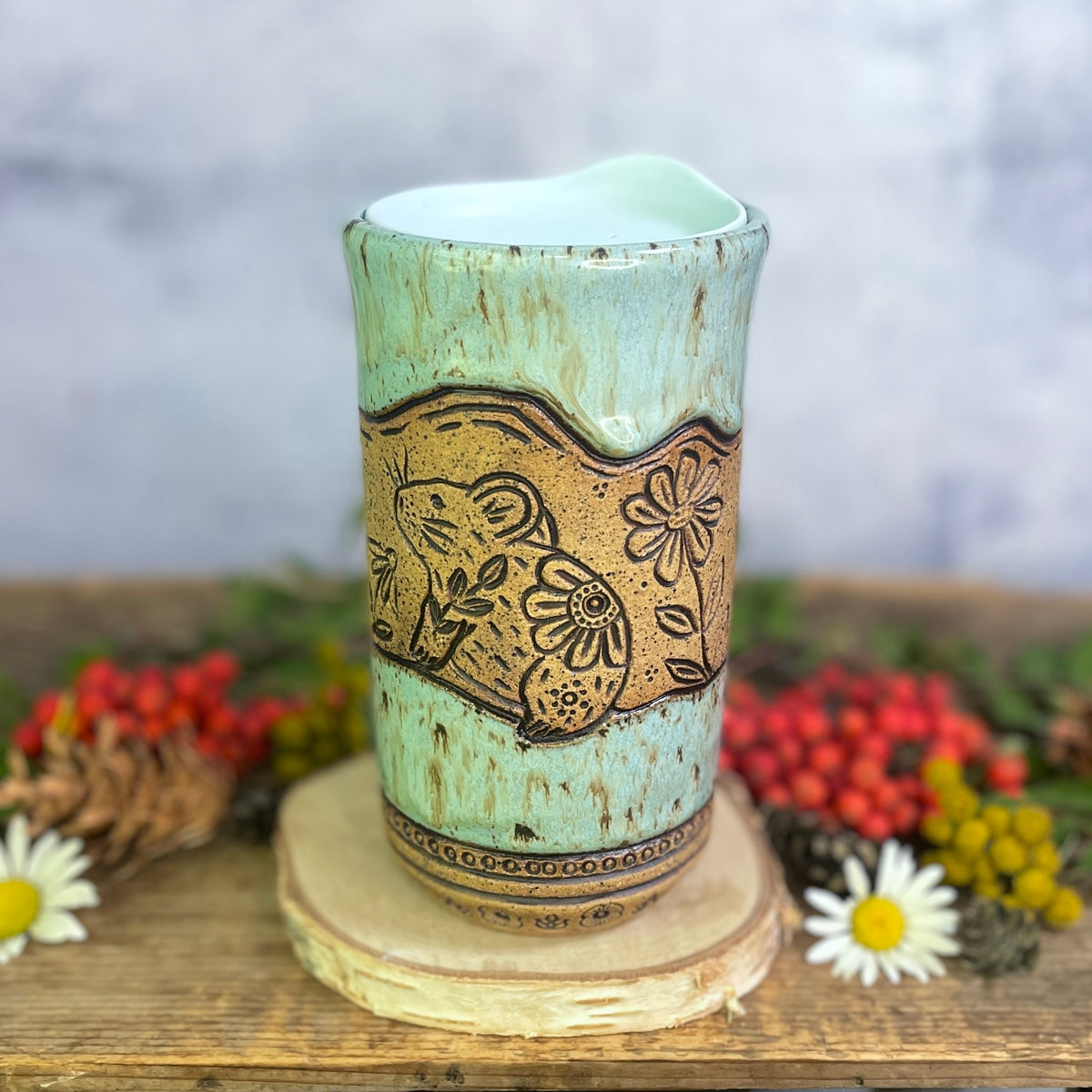 51. 18oz. Pika and Wildflowers Travel Tumbler