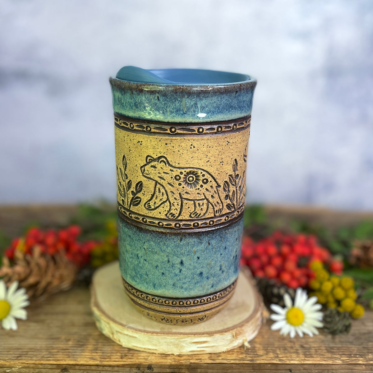 54. 18oz. Bear, Cubs and Huckleberries Travel Tumbler