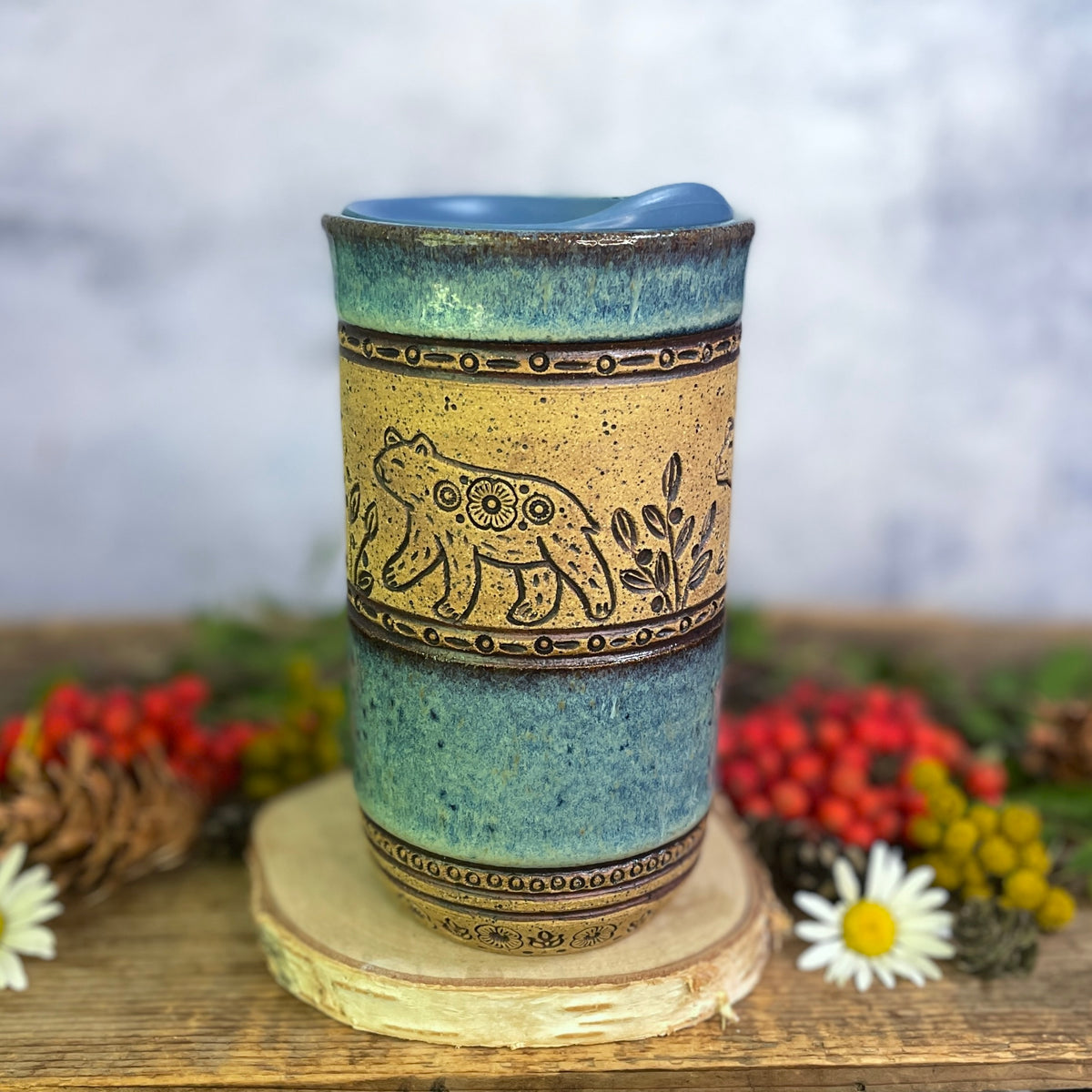 54. 18oz. Bear, Cubs and Huckleberries Travel Tumbler