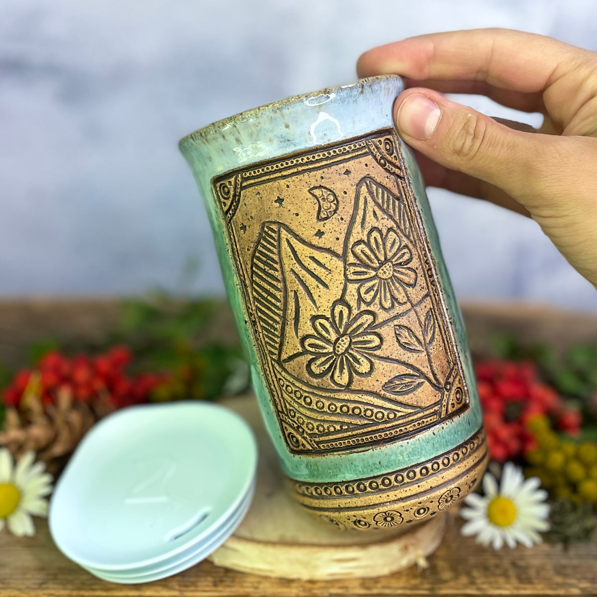 56. 18oz. Mountain Wildflower Travel Tumbler
