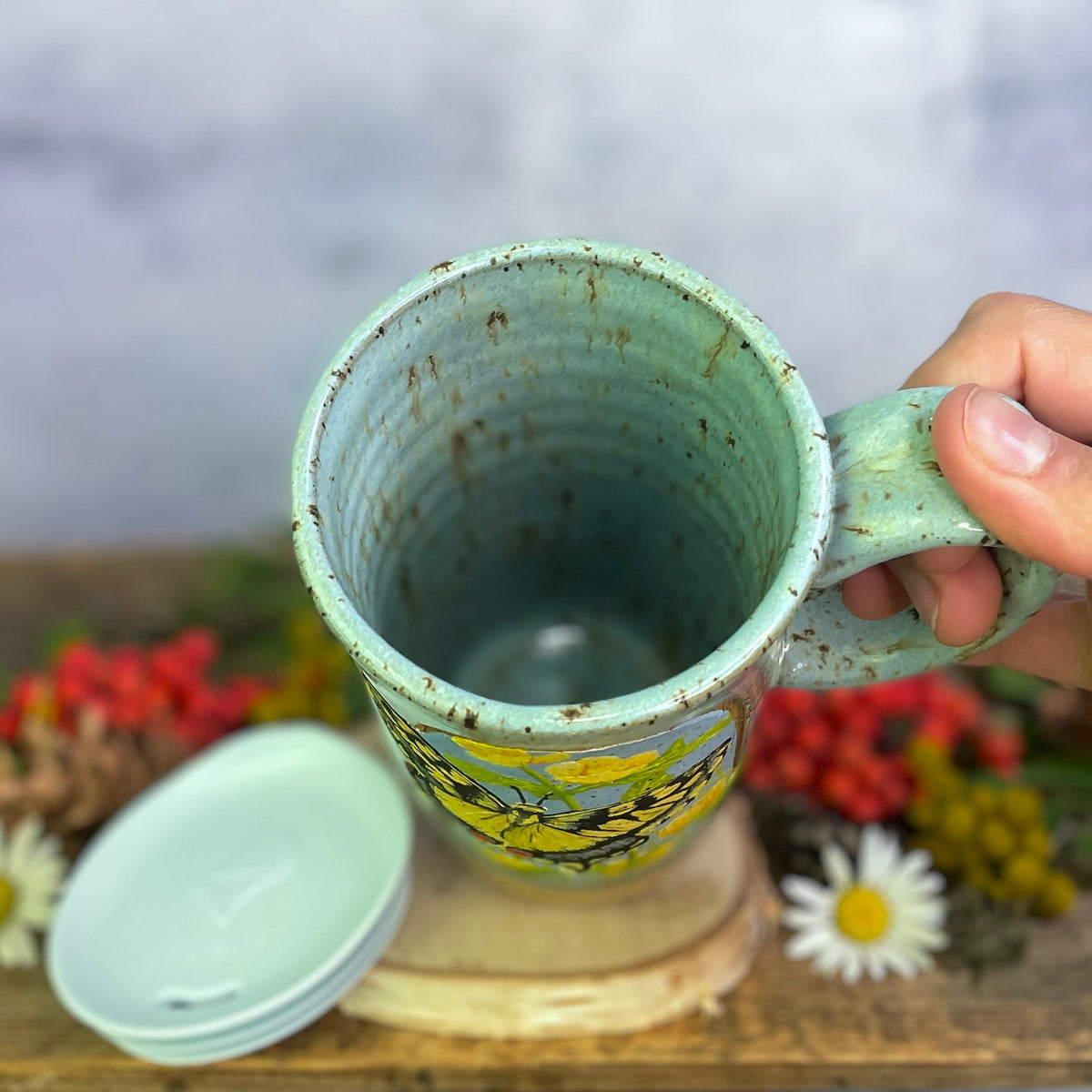 57. 18oz. Swallowtail and Buttercups Travel Mug