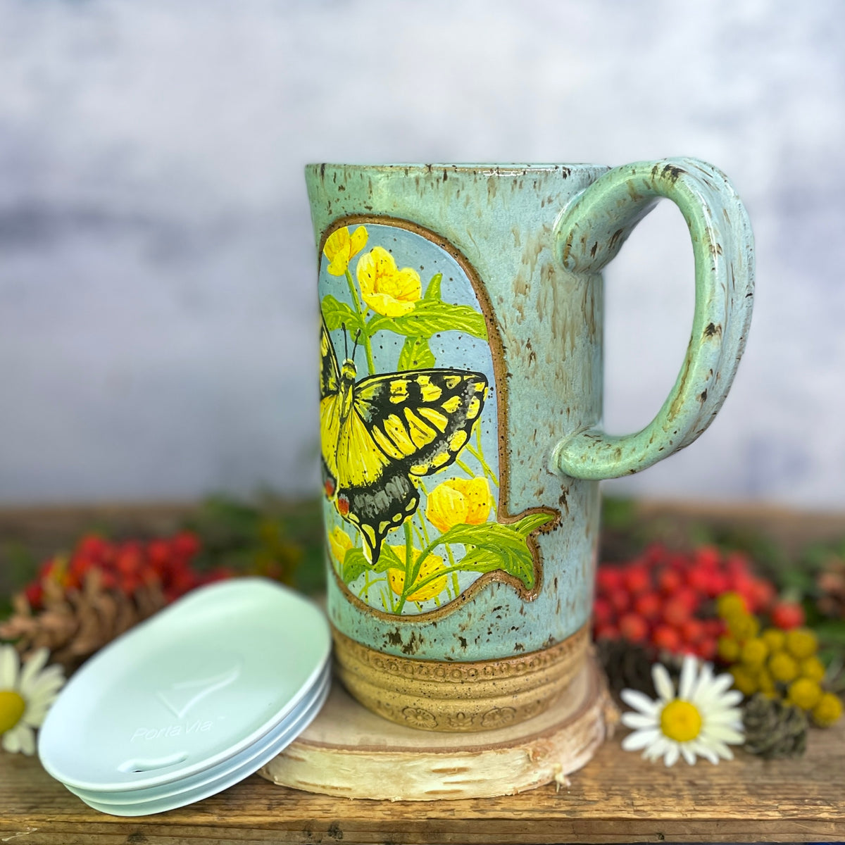 57. 18oz. Swallowtail and Buttercups Travel Mug