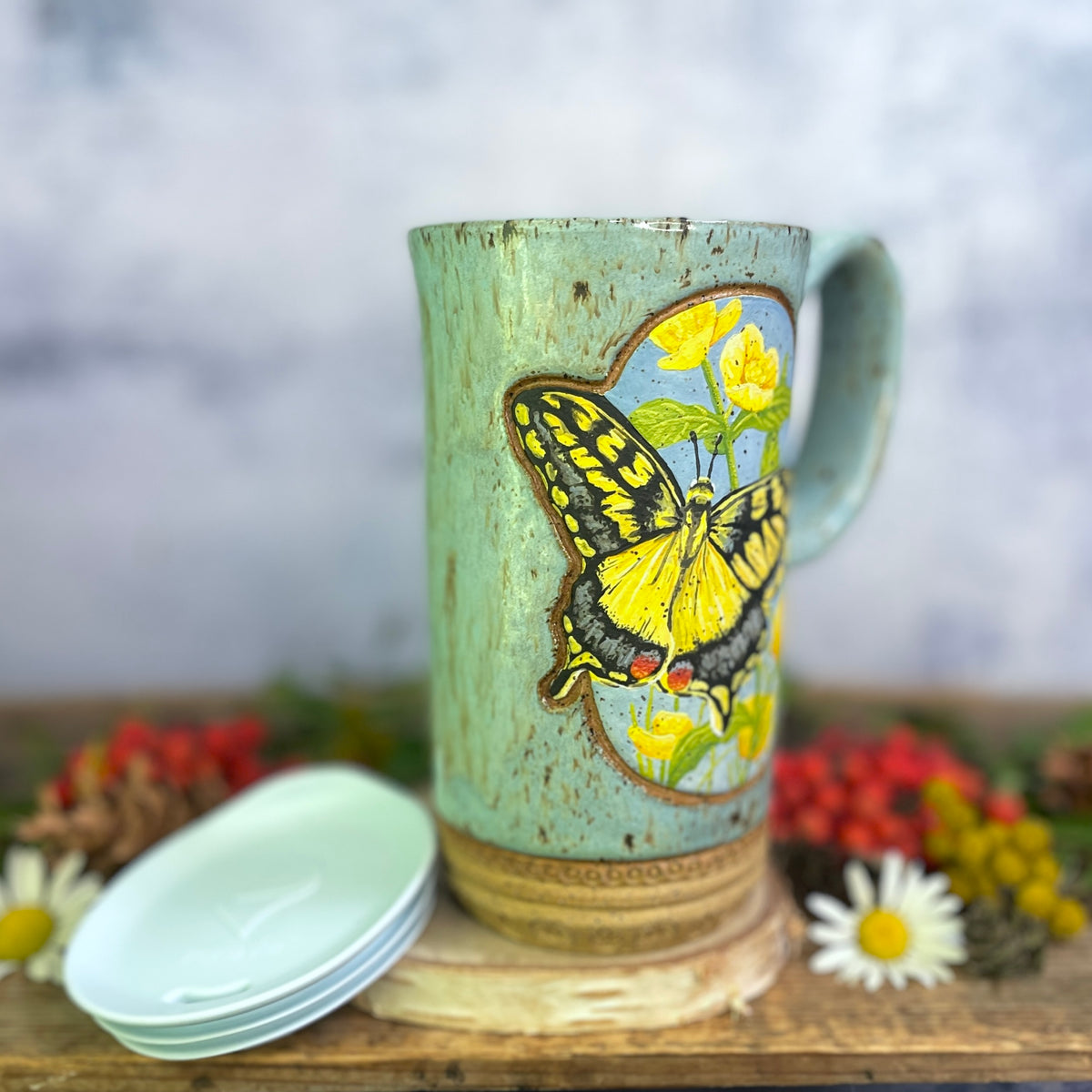 57. 18oz. Swallowtail and Buttercups Travel Mug