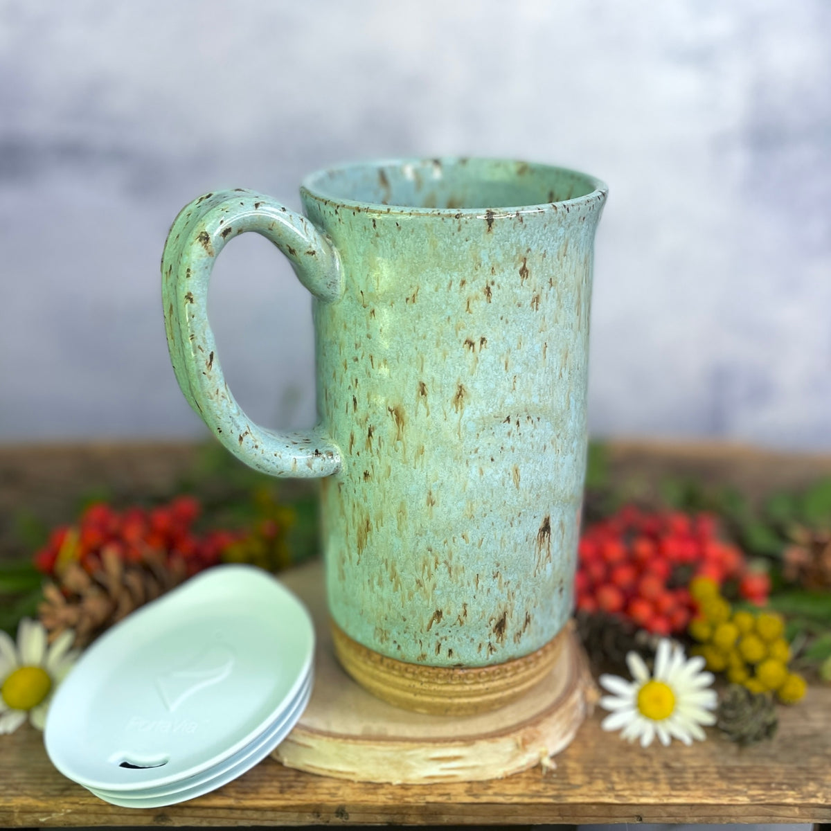 58. 18oz. Pair of Monarch Butterflies and thistle Travel Mug