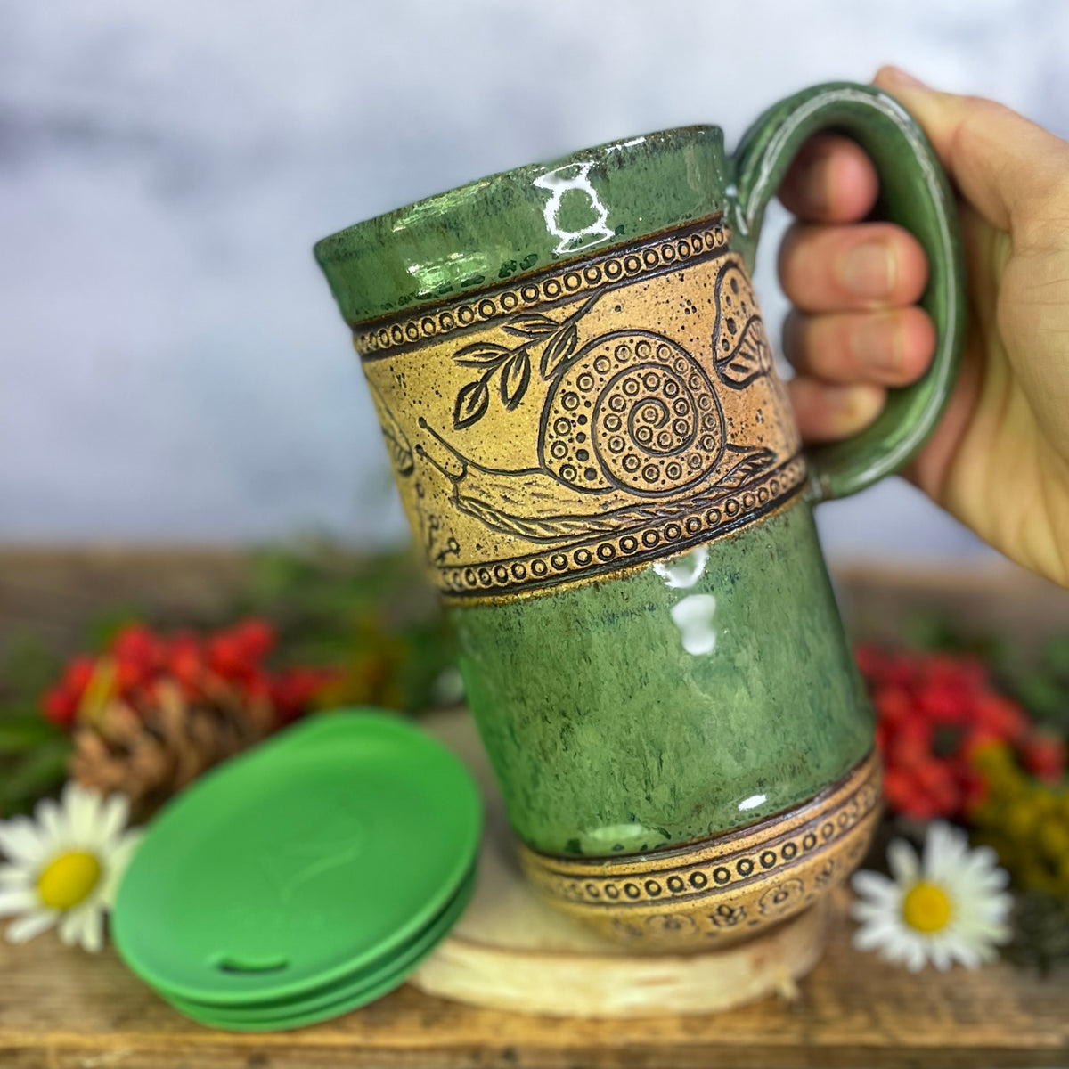 60. 18oz. Snail and Mushroom Travel Mug