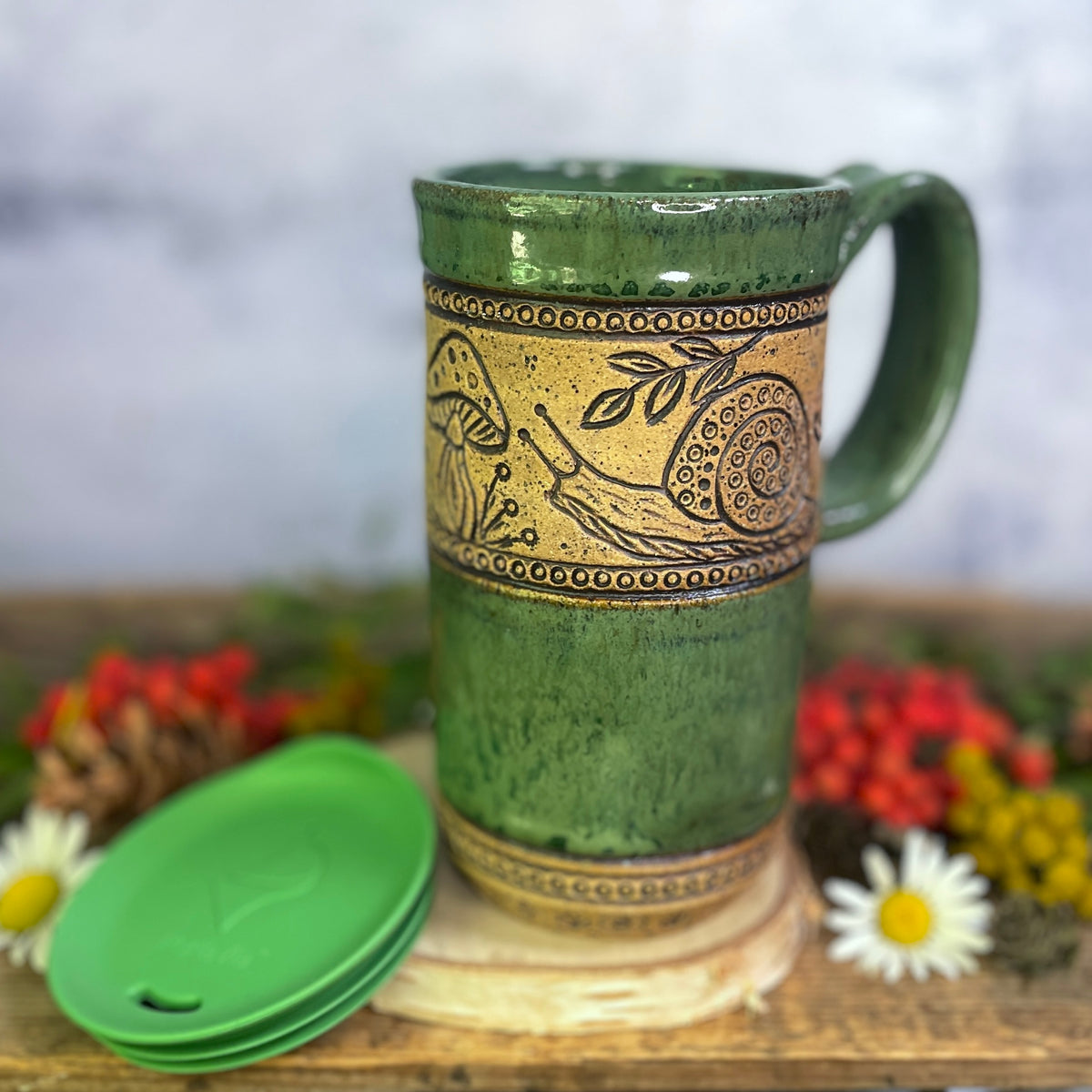 60. 18oz. Snail and Mushroom Travel Mug