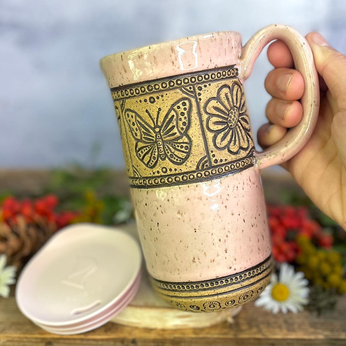 61. 18oz. Bee, Butterfly & Dragonfly Travel Mug