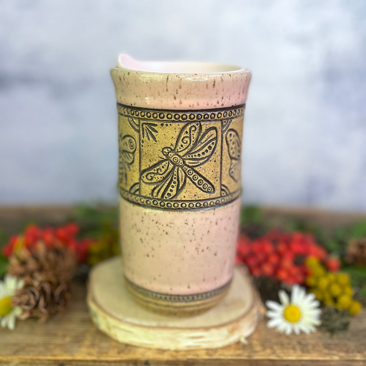 61. 18oz. Bee, Butterfly & Dragonfly Travel Mug